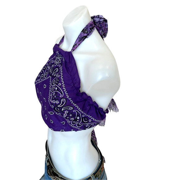 Purple Bandana Halter Top Cropped One Size Bralette Western Unique CheekyMontana - Picture 2 of 4